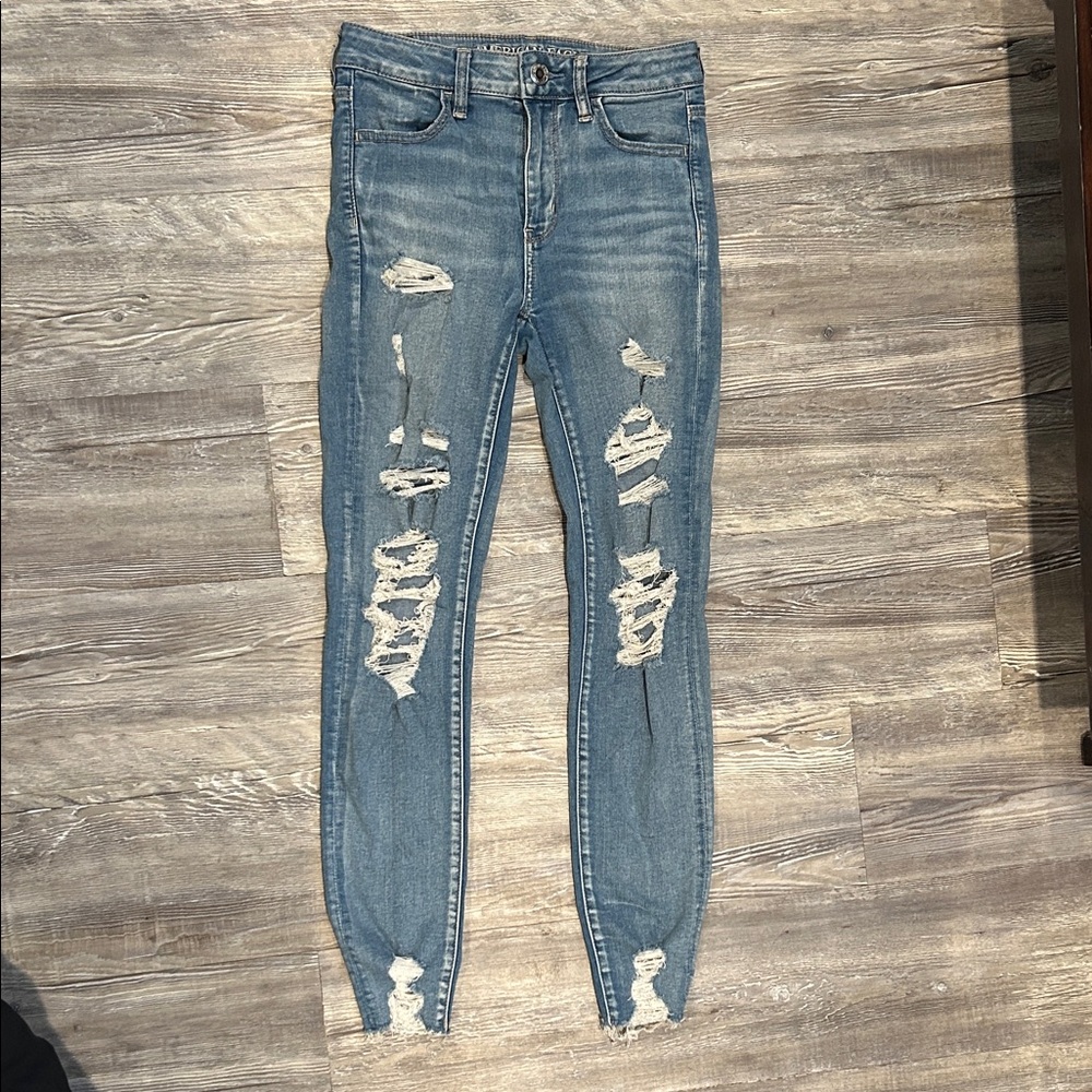 American Eagle Outfitters Ripped Skinny Jeans in Blue